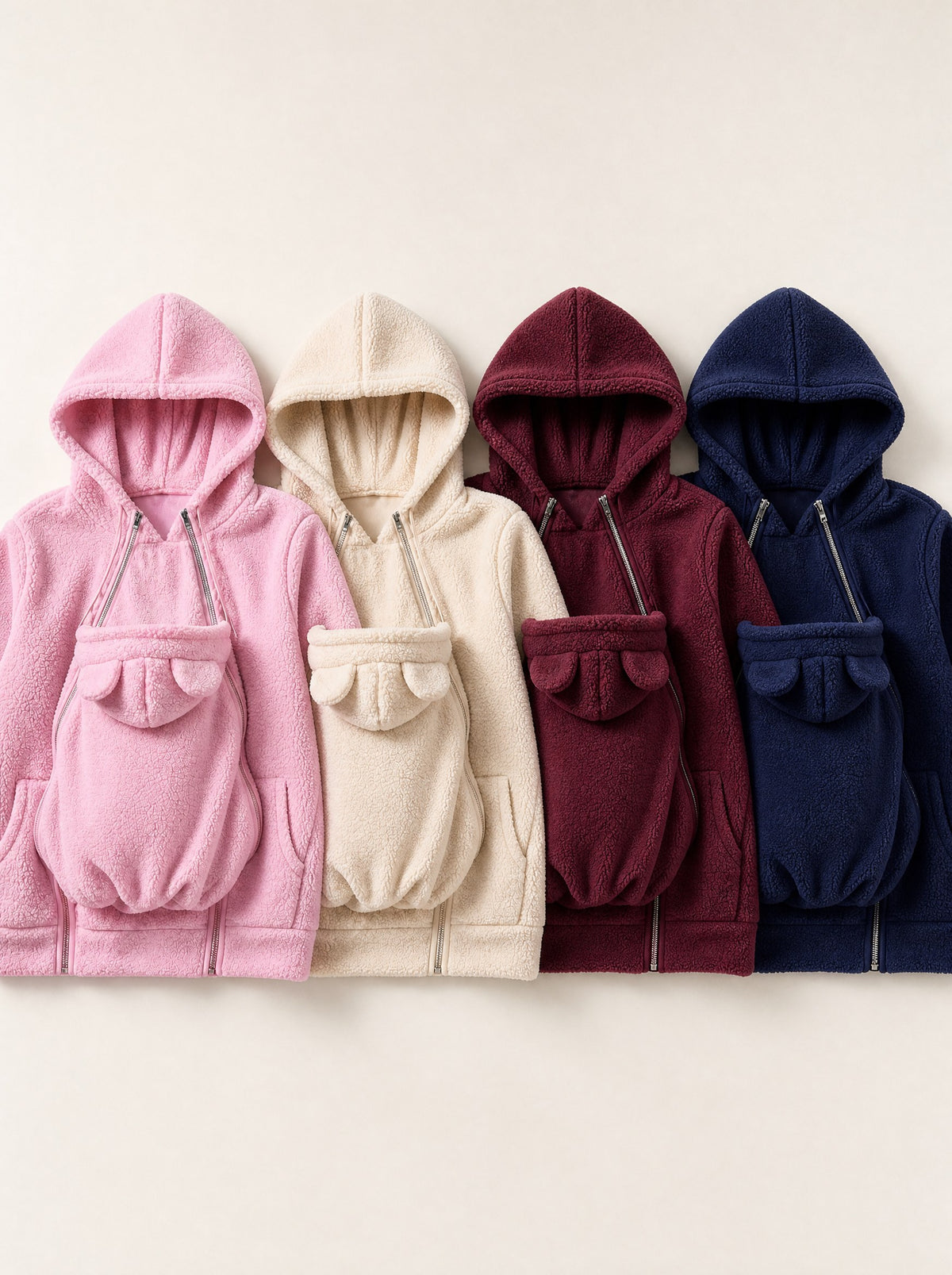 Cubbyden fleece laid flat in pink, cream, wine and navy